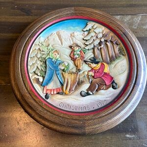 ANRI Italy 1979 Vintage Hand Carved and Painted Christmas Holiday Plate #2123